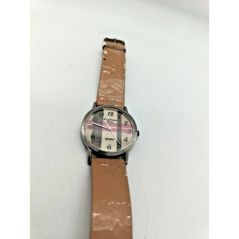 Marcel Drucker Watch Plaid Dial Quartz Brown Band Needs Battery